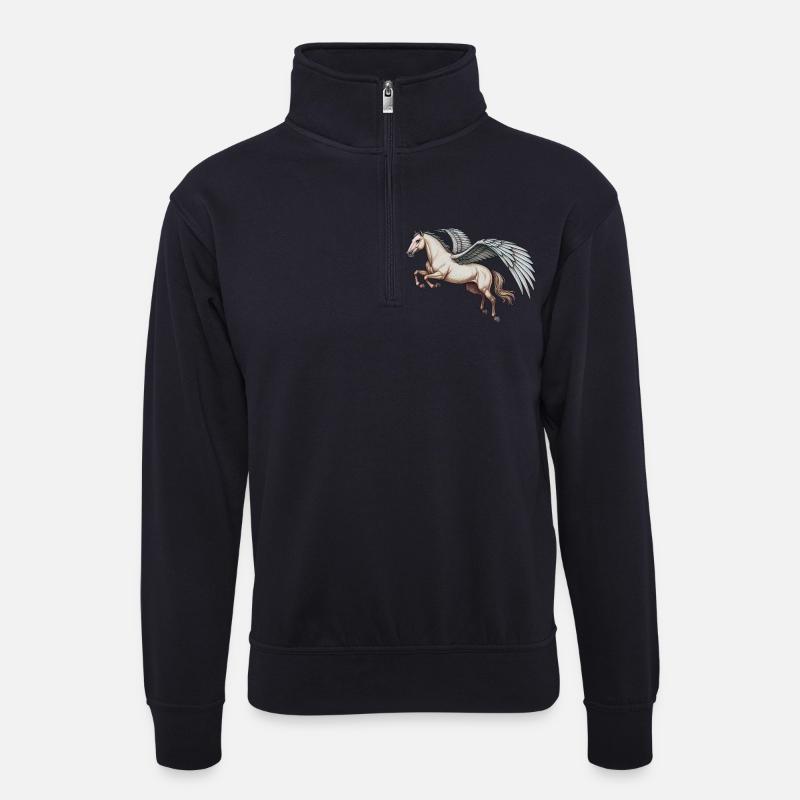 PEGASUS – Tiere - Unisex Pullover mit Zip-Kragen - Dunkelnavy