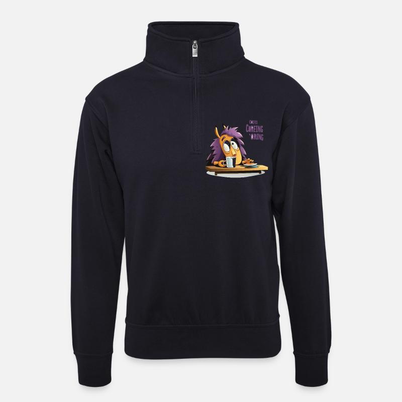 Kaffee Igel am Morgen - Unisex Pullover mit Zip-Kragen - Dunkelnavy