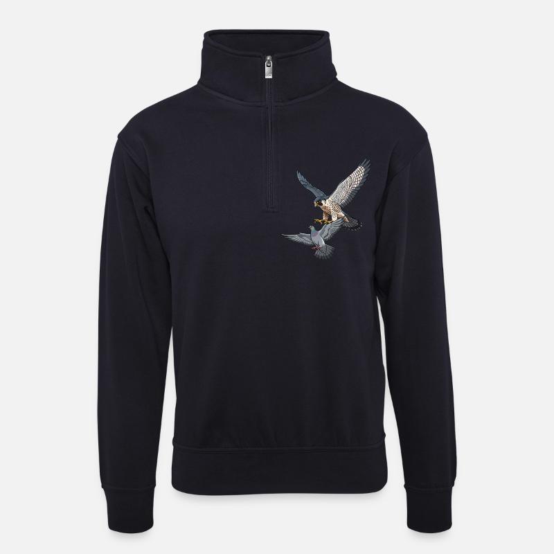 Wanderfalke fängt Taube - Unisex Pullover mit Zip-Kragen - Dunkelnavy