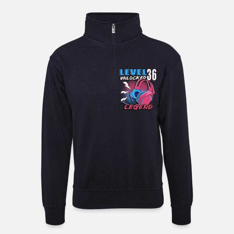 Level 36 Entsperrte Legende Kopfhörer - Unisex Pullover mit Zip-Kragen - Dunkelnavy
