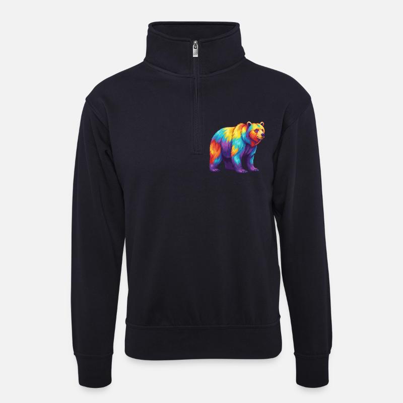Bunte Bärenregenbogen-Pop-Art-Aquarell - Unisex Pullover mit Zip-Kragen - Dunkelnavy