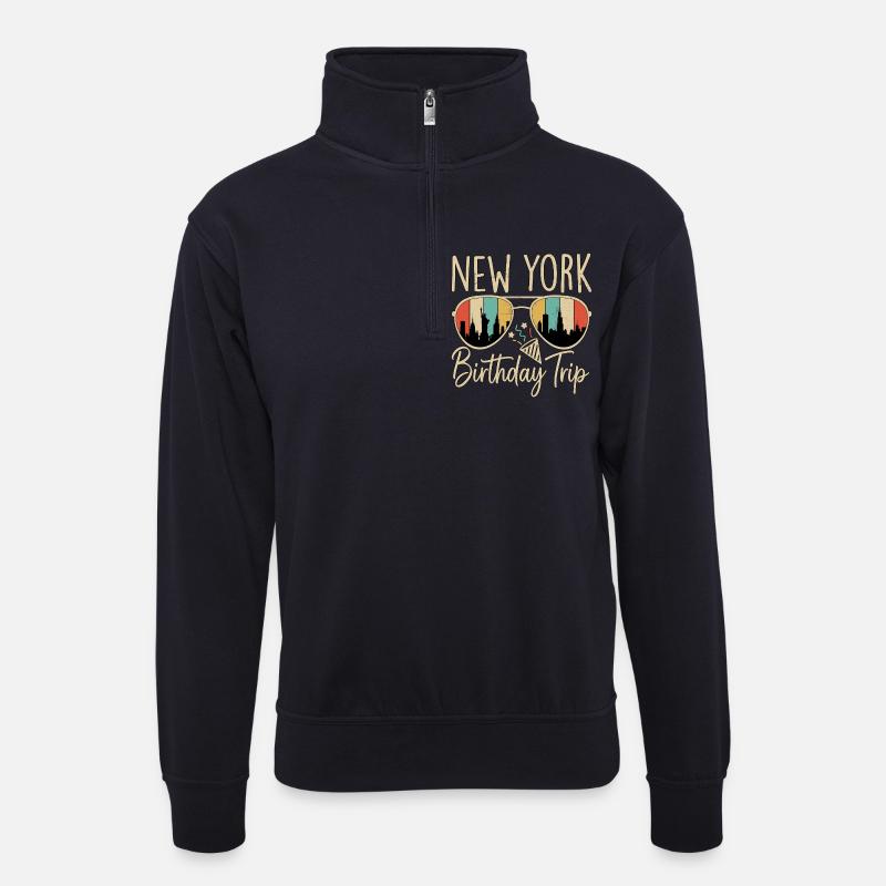 New York Birthday Trip - Unisex Pullover mit Zip-Kragen - Dunkelnavy
