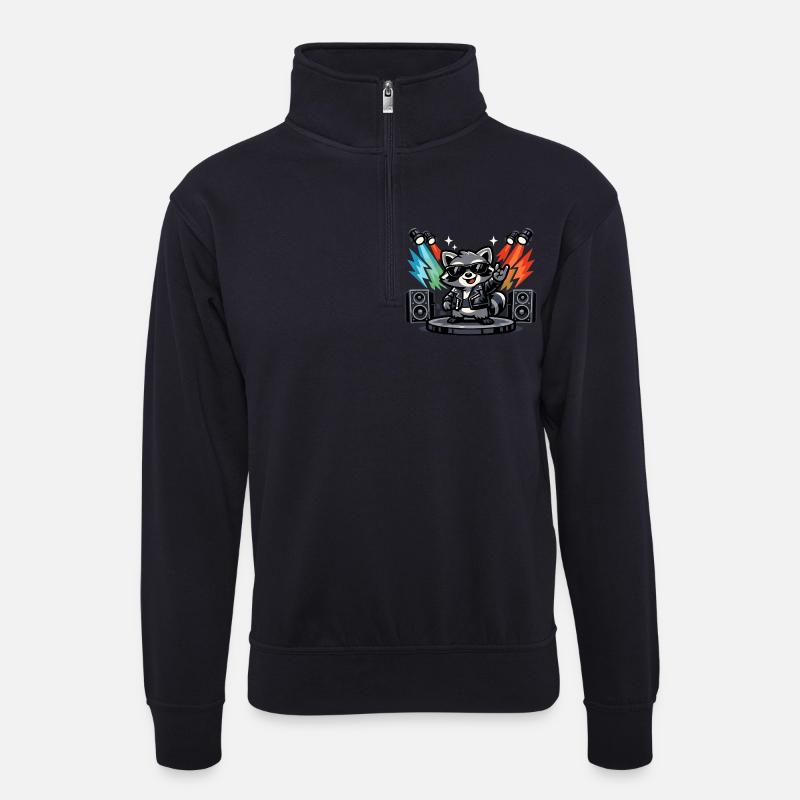 Retro Waschbär Rock – Musik Geschenk - Unisex Pullover mit Zip-Kragen - Dunkelnavy