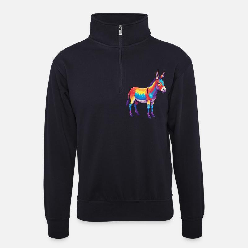 Bunte Eselregenbogen-Pop-Art-Aquarell - Unisex Pullover mit Zip-Kragen - Dunkelnavy