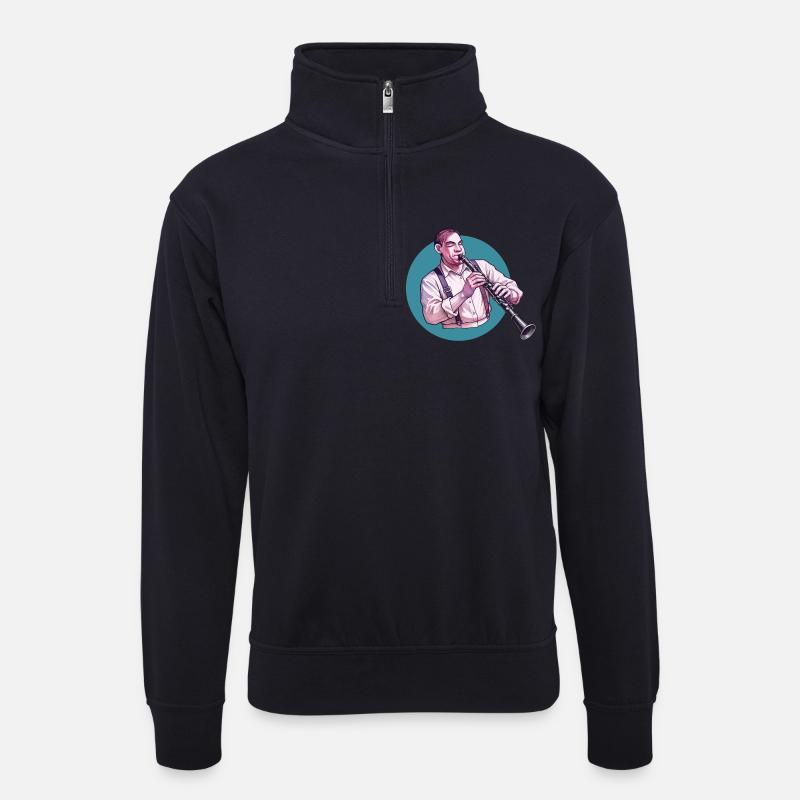 CLARINETIST #2 – Klang & Bild - Unisex Pullover mit Zip-Kragen - Dunkelnavy