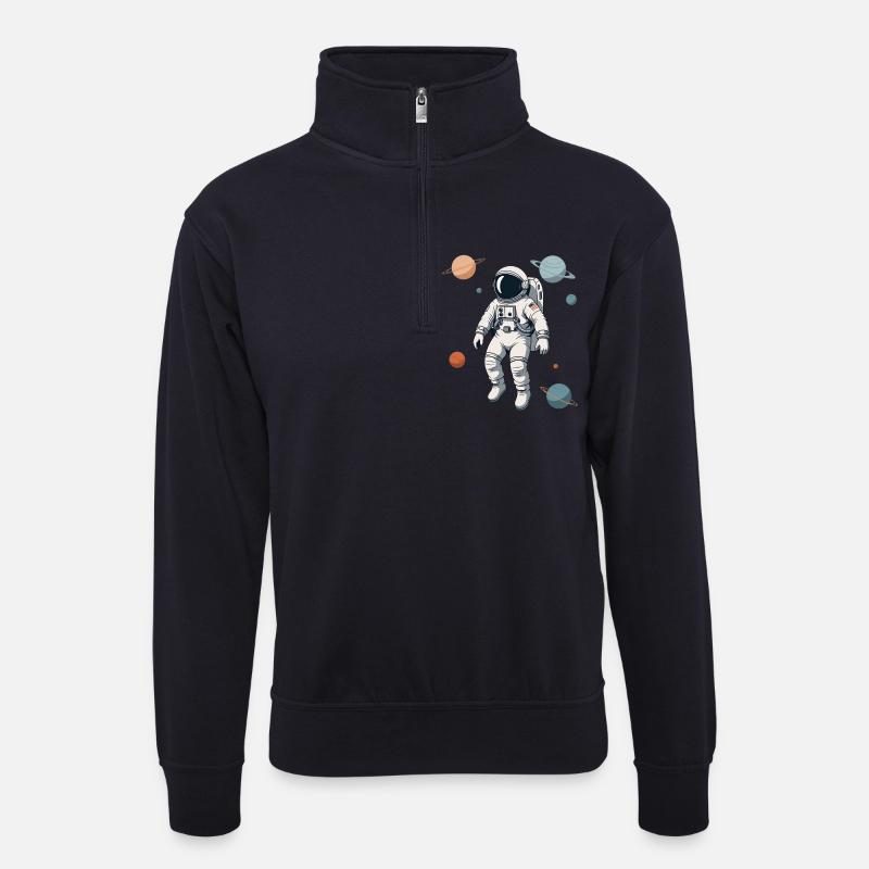 Astronaut im Planetenlabyrinth - Unisex Pullover mit Zip-Kragen - Dunkelnavy