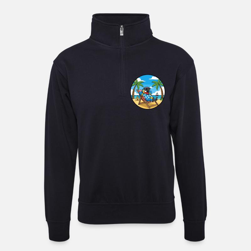 Cool Parrot Beach Vacation Summer Vibes - Unisex Pullover mit Zip-Kragen - Dunkelnavy