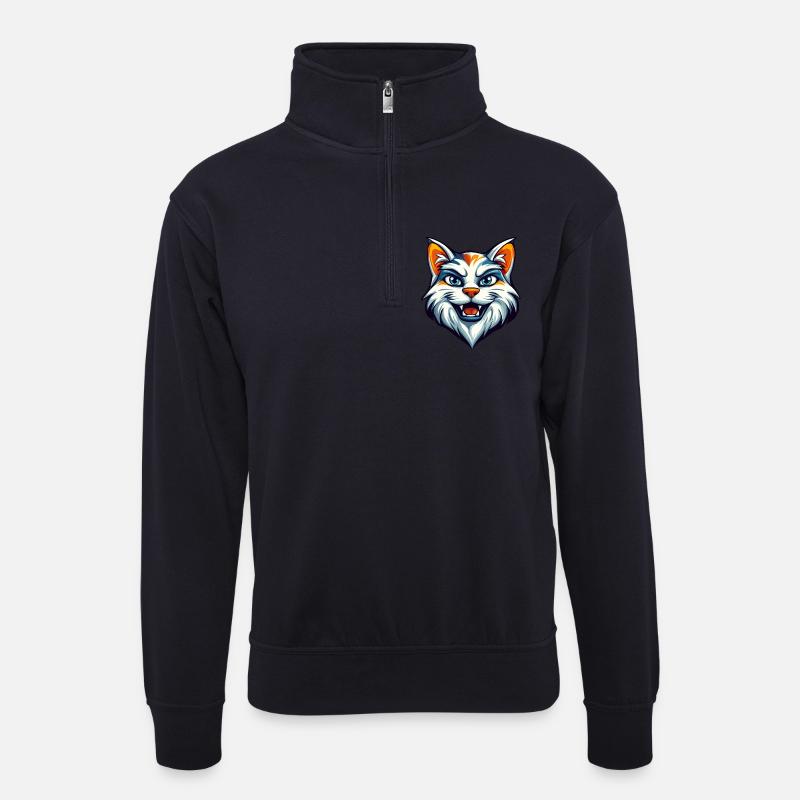 Wildes Katzen-Maskottchen-Logo - Unisex Pullover mit Zip-Kragen - Dunkelnavy