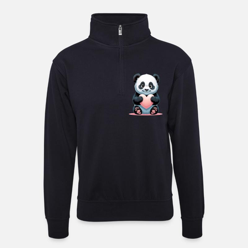 Panda Herzenstafel - Unisex Pullover mit Zip-Kragen - Dunkelnavy