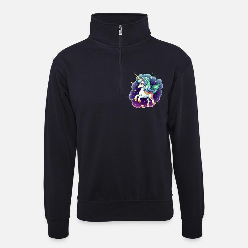 Sternenunicorn im Farbnebel - Unisex Pullover mit Zip-Kragen - Dunkelnavy