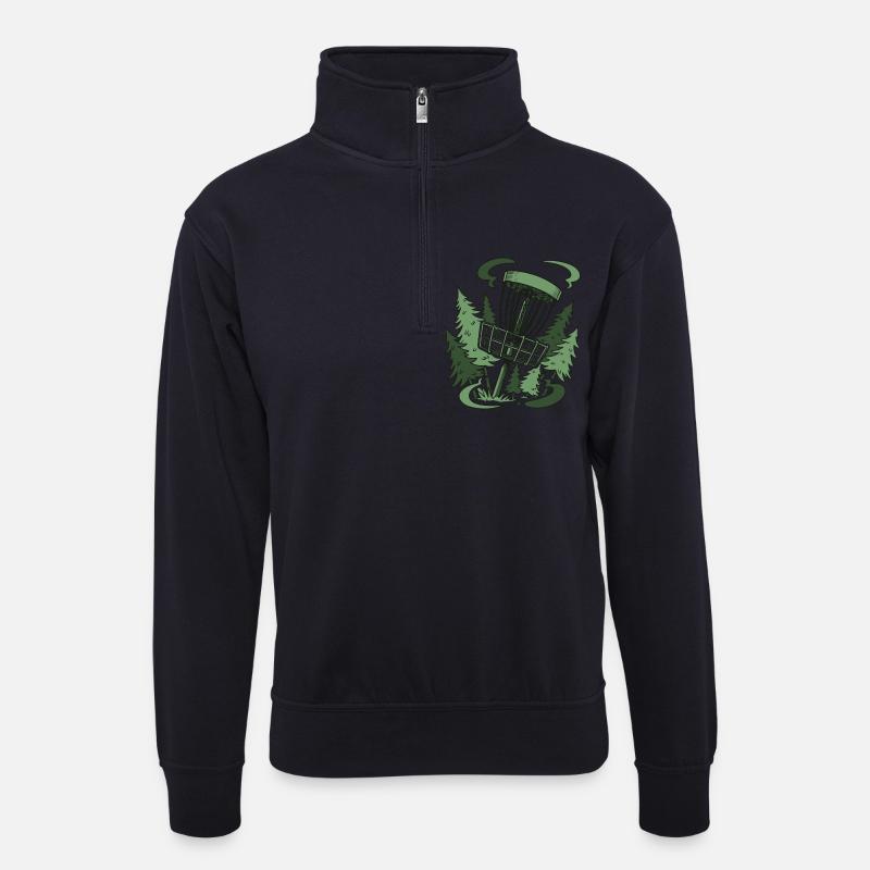 Disc-Golf-Korb im Wald – lustige Disc-Golf-Szene - Unisex Pullover mit Zip-Kragen - Dunkelnavy