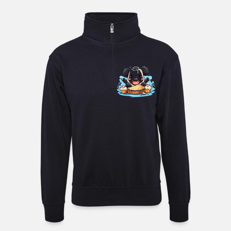 Kawaii Panda mit Kuchenfest - Unisex Pullover mit Zip-Kragen - Dunkelnavy