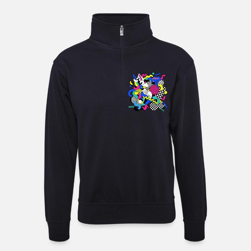 Neon Chaos Pop Art Muster - Unisex Pullover mit Zip-Kragen - Dunkelnavy
