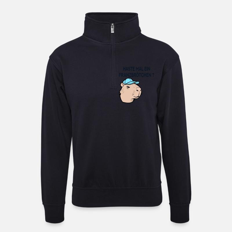 Franzbrötchen Hamburg Capybara - Unisex Pullover mit Zip-Kragen - Dunkelnavy