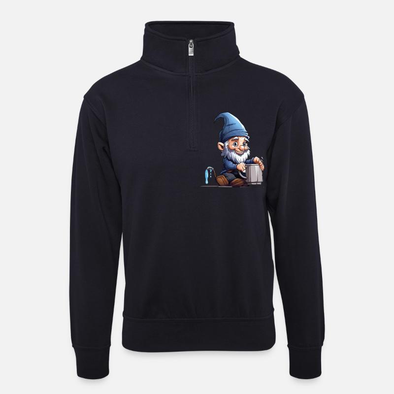 GnomTöpferBlau - Unisex Pullover mit Zip-Kragen - Dunkelnavy