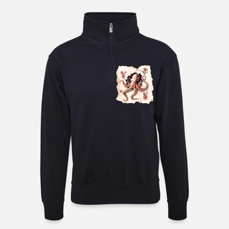 Oktopus - Unisex Pullover mit Zip-Kragen - Dunkelnavy