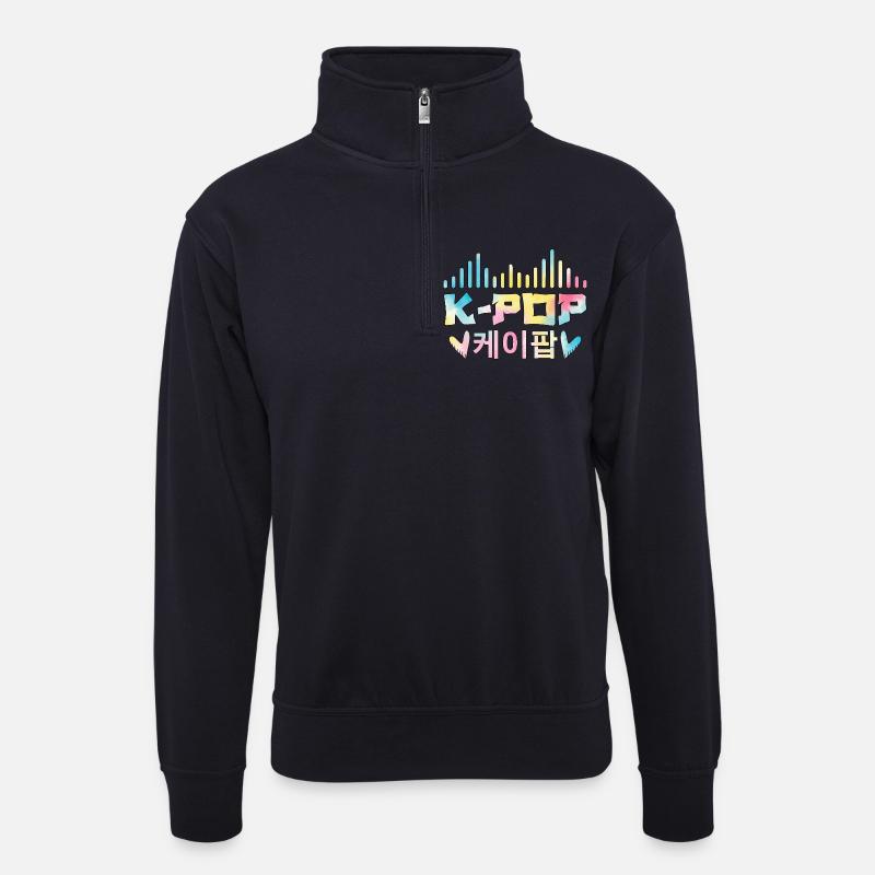 K Pop Korean 케이팝 - Unisex Pullover mit Zip-Kragen - Dunkelnavy