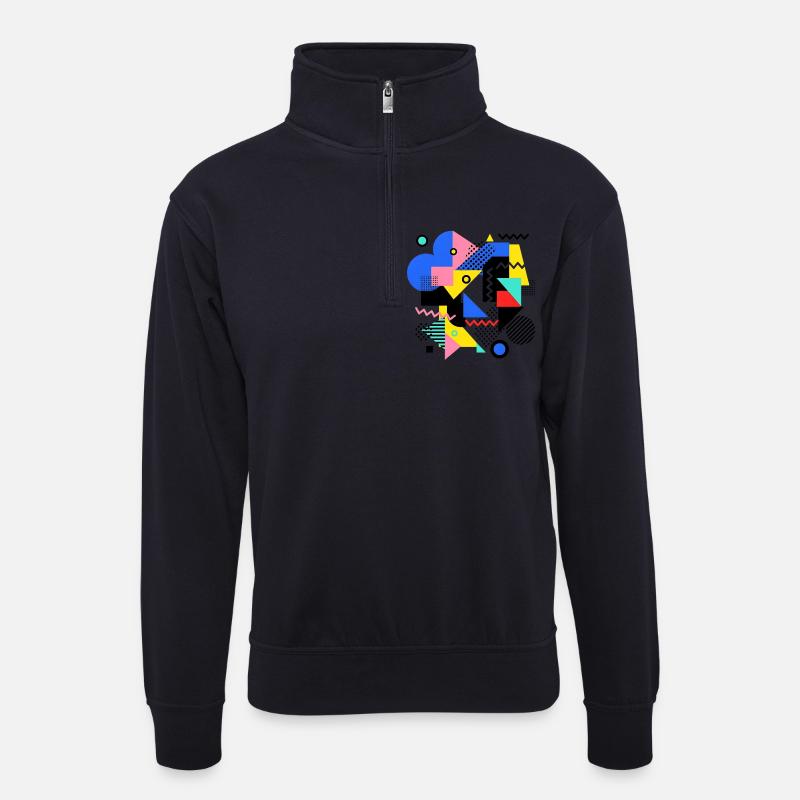 Geometrische Farbexplosion Pop Art - Unisex Pullover mit Zip-Kragen - Dunkelnavy