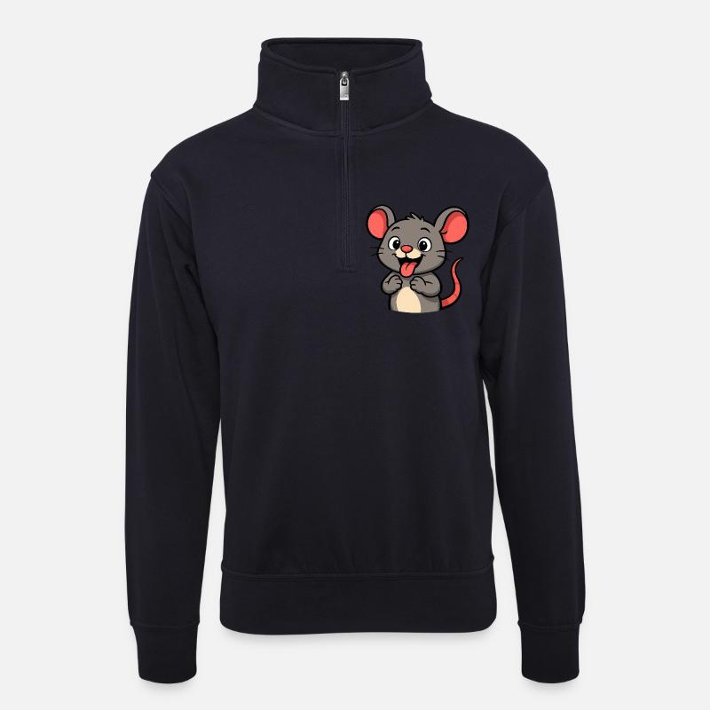 Freche Maus  - Unisex Pullover mit Zip-Kragen - Dunkelnavy