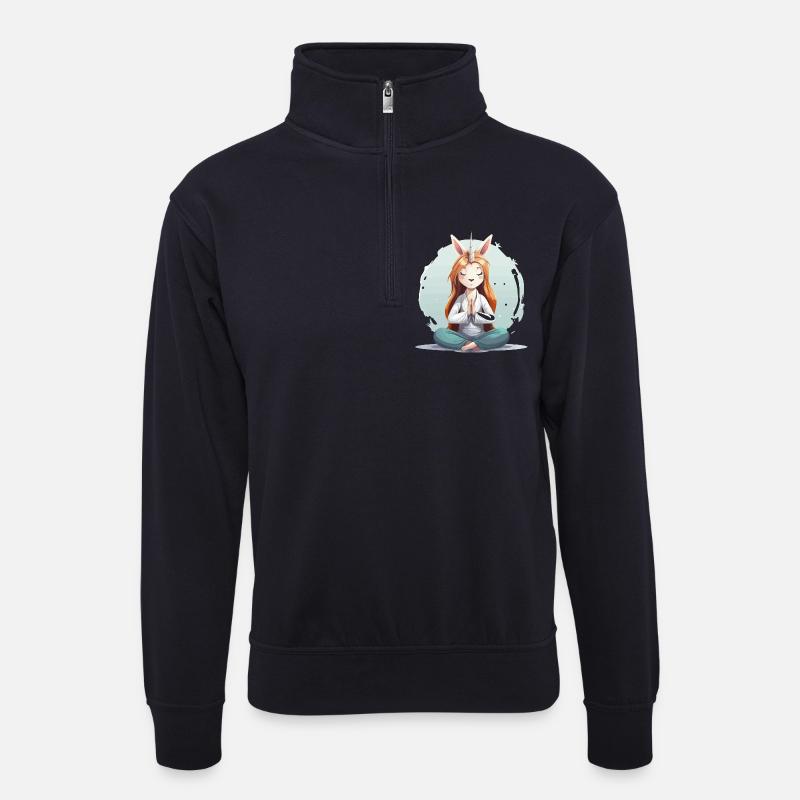 Einhorn-Yogi Meditation - Unisex Pullover mit Zip-Kragen - Dunkelnavy