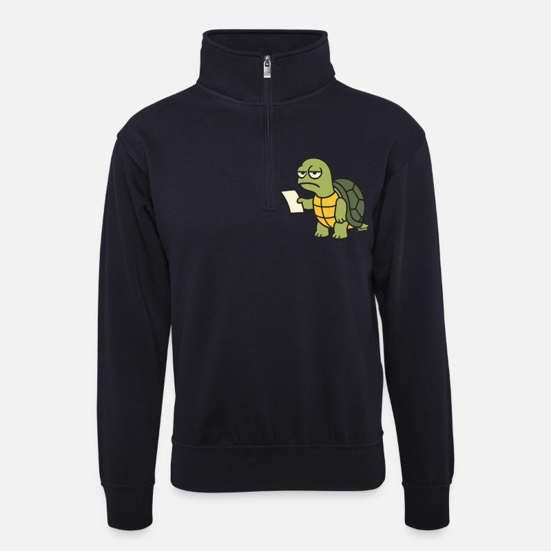 Langsame Schildkröte mit Papier - Unisex Pullover mit Zip-Kragen - Dunkelnavy