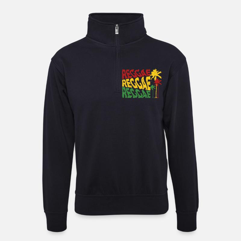 Reggae Palmenfarben  - Unisex Pullover mit Zip-Kragen - Dunkelnavy