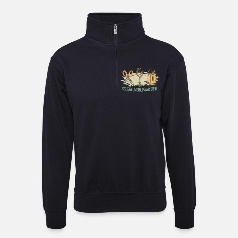 Schere Wein Paar Bier - Unisex Pullover mit Zip-Kragen - Dunkelnavy
