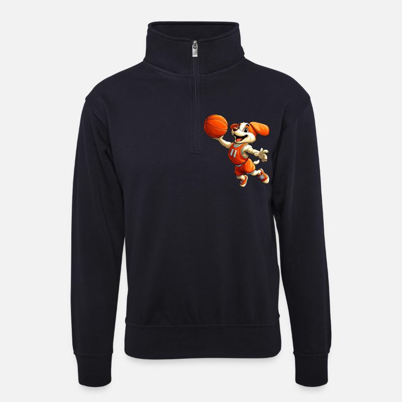 Hunde Basketball - Unisex Pullover mit Zip-Kragen - Dunkelnavy