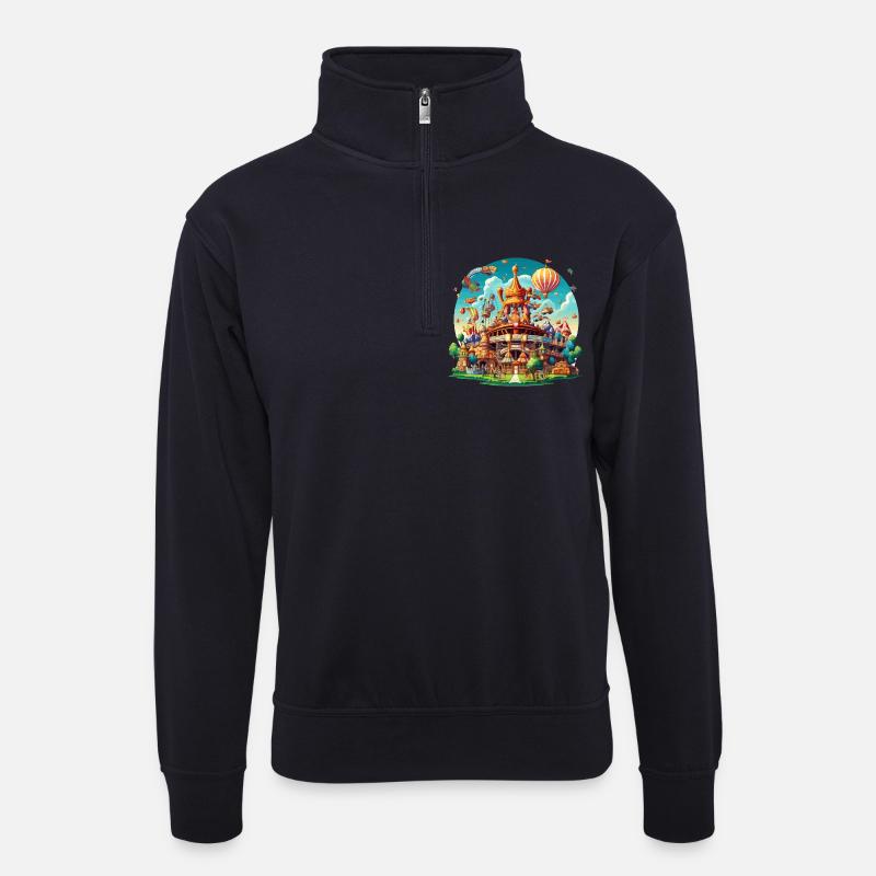 Fantasiepark Luftschiff-Karussell - Unisex Pullover mit Zip-Kragen - Dunkelnavy