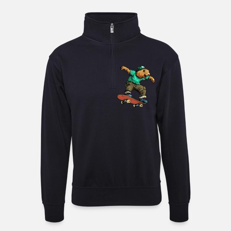 Murmeltiere Skateboard - Unisex Pullover mit Zip-Kragen - Dunkelnavy