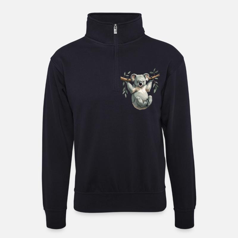 Koala am Ast – Grüner Traum - Unisex Pullover mit Zip-Kragen - Dunkelnavy