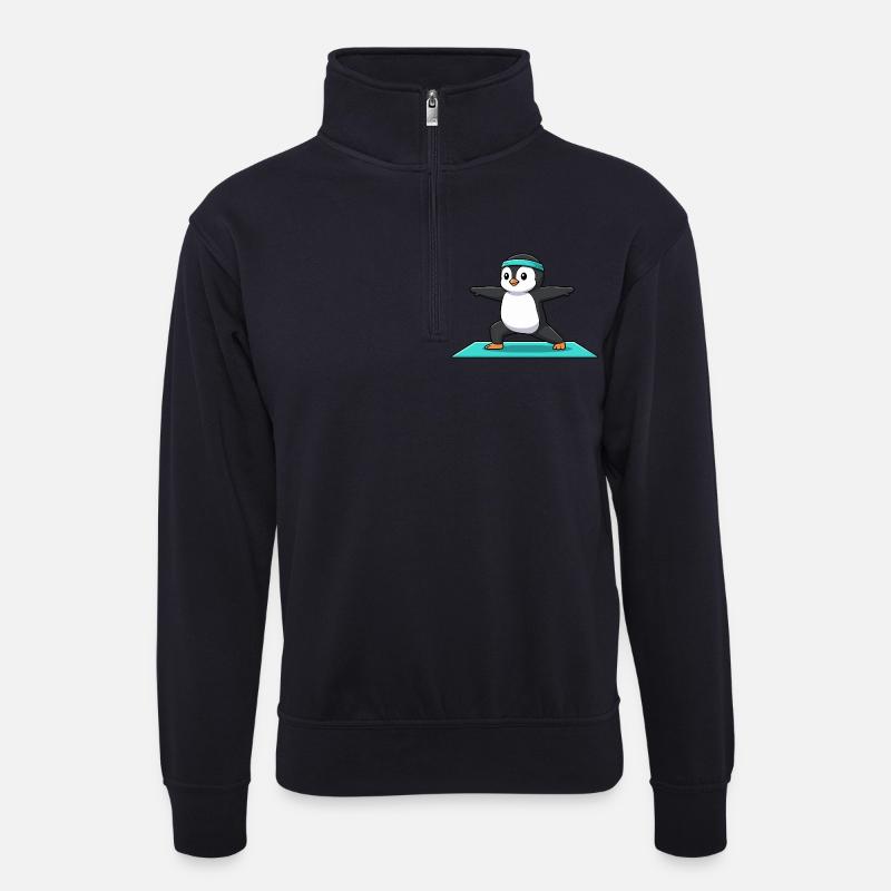Yoga-Pinguinvogel in Kriegerhaltung - Unisex Pullover mit Zip-Kragen - Dunkelnavy