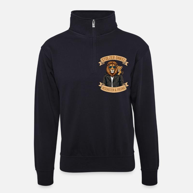 Löwenonkel: Beschützer & Freund - Unisex Pullover mit Zip-Kragen - Dunkelnavy