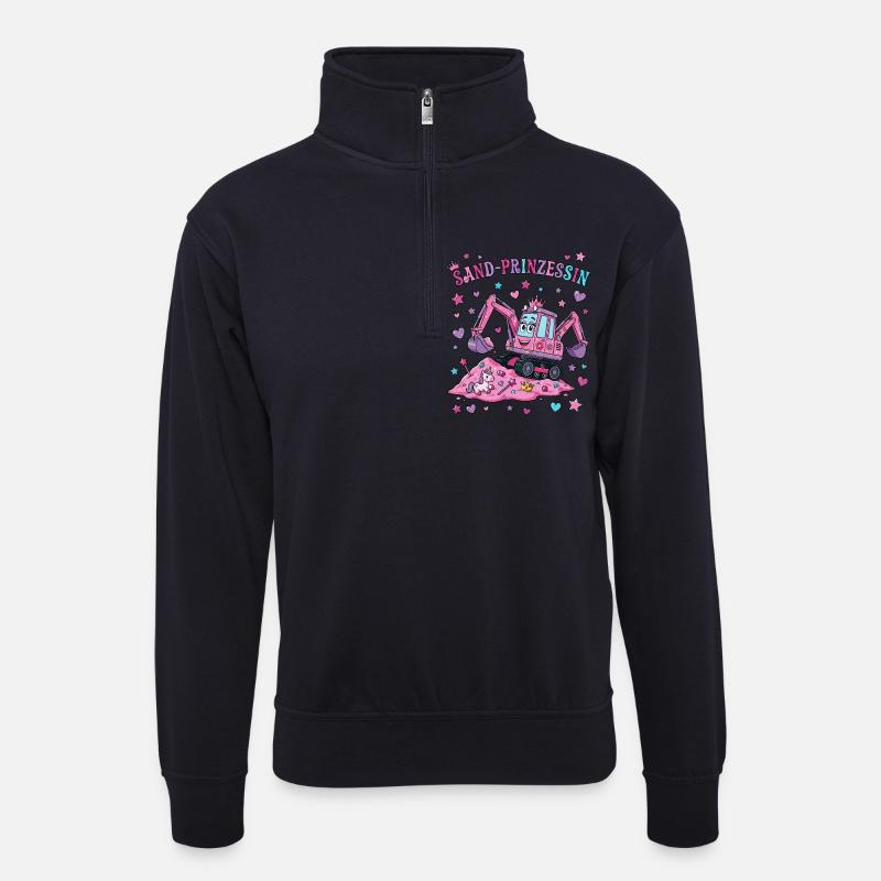 Sand-Prinzessin: Rosa Bagger - Unisex Pullover mit Zip-Kragen - Dunkelnavy