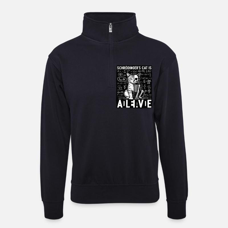 Schrödingers Cat Is Alive Dead - Unisex Pullover mit Zip-Kragen - Dunkelnavy