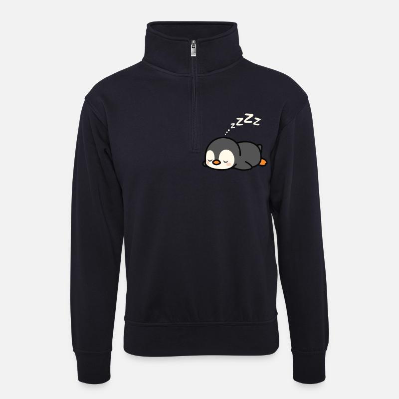 Süßes Pinguin-Nickerchen - Unisex Pullover mit Zip-Kragen - Dunkelnavy