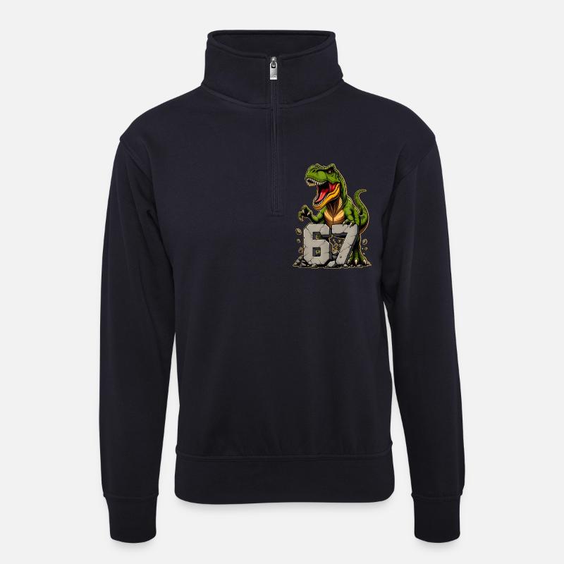 T-Rex Dinosaur Funny Six Seven Meme - Unisex Pullover mit Zip-Kragen - Dunkelnavy