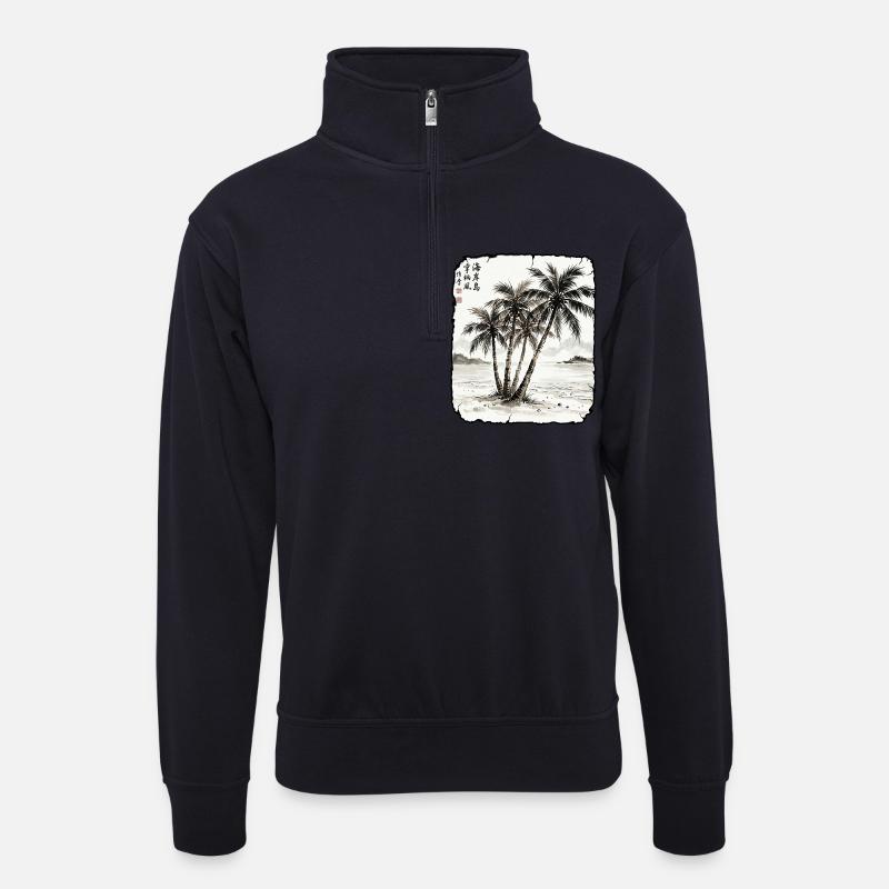 Palmen Strand Asiatisch - Unisex Pullover mit Zip-Kragen - Dunkelnavy