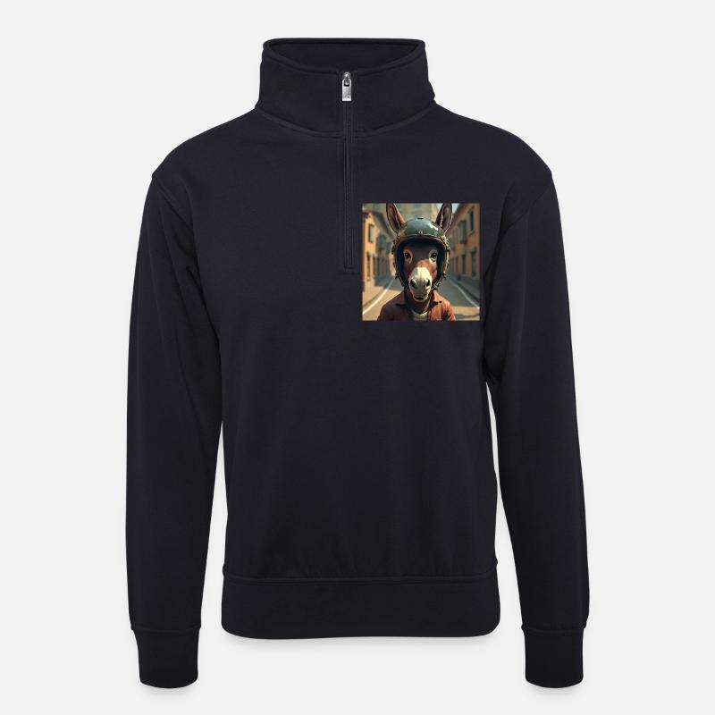 Biker-Esel - Unisex Pullover mit Zip-Kragen - Dunkelnavy