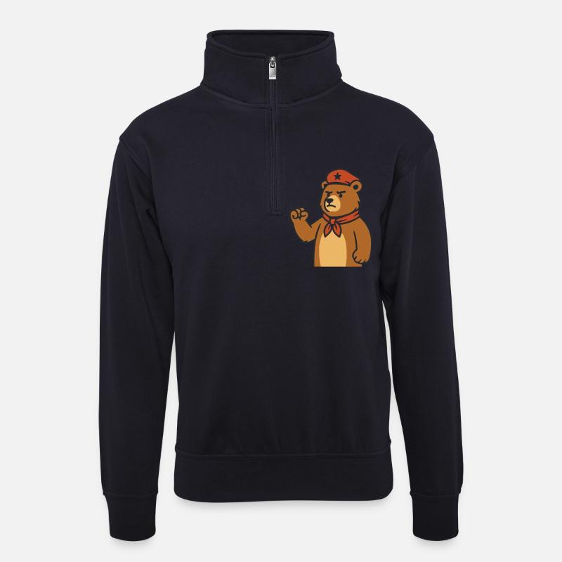 Wach Bär mit rotem Halstuch - Unisex Pullover mit Zip-Kragen - Dunkelnavy