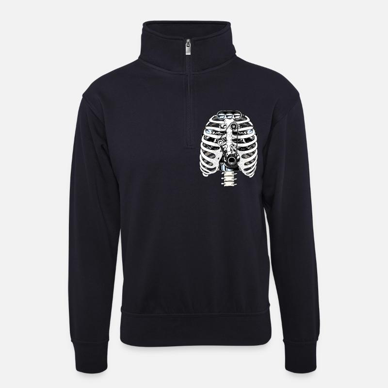 Biomech Ribcage-Motormechaniker - Unisex Pullover mit Zip-Kragen - Dunkelnavy