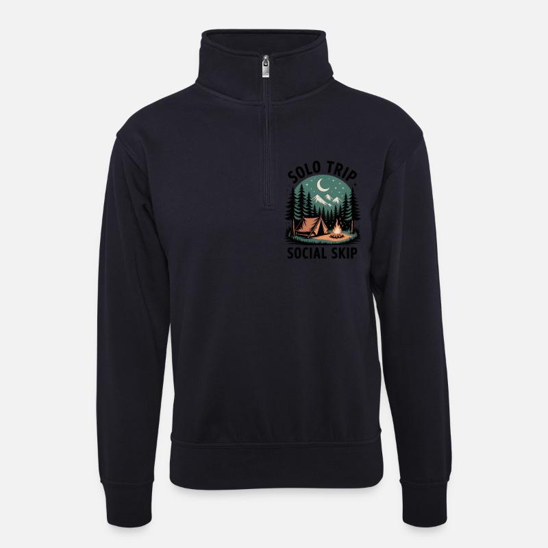 Solo statt Smalltalk | Camping Introvertiert - Unisex Pullover mit Zip-Kragen - Dunkelnavy