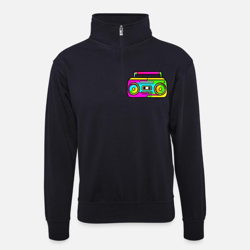 Neon Boombox Retro Pop Art - Unisex Pullover mit Zip-Kragen - Dunkelnavy