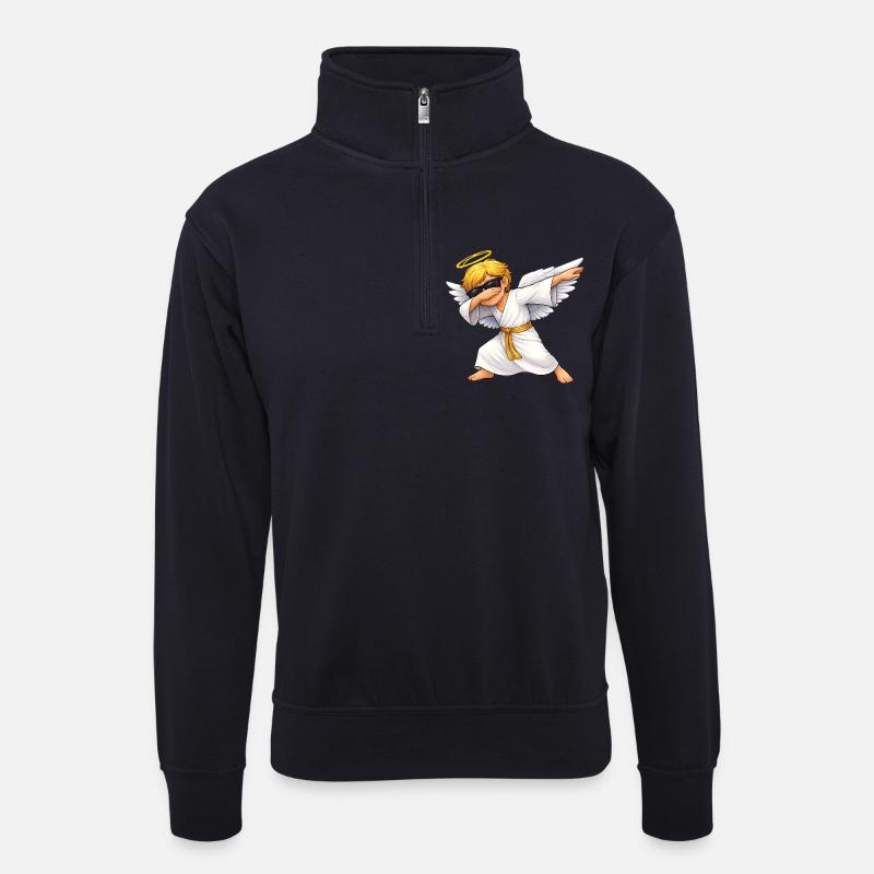 Dabbing Engel - Unisex Pullover mit Zip-Kragen - Dunkelnavy