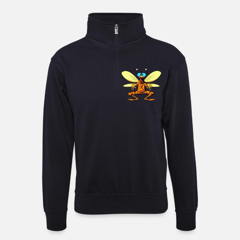 Fliege Yogi - Unisex Pullover mit Zip-Kragen - Dunkelnavy