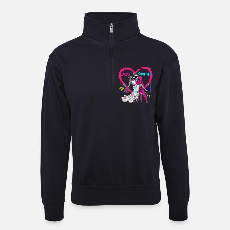 Wildly Committed Waschbär Hochzeit - Unisex Pullover mit Zip-Kragen - Dunkelnavy