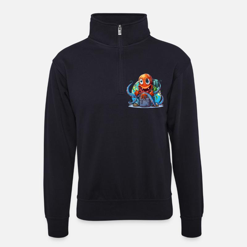 Reise-Oktopus mit Weltkugel - Unisex Pullover mit Zip-Kragen - Dunkelnavy