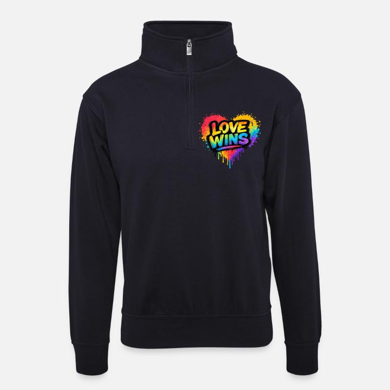 Love Wins Regenbogen Statement für Pride - Unisex Pullover mit Zip-Kragen - Dunkelnavy