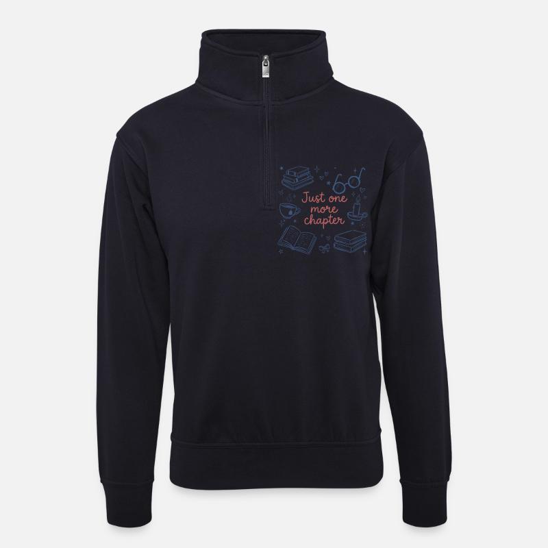 Nur noch ein Kapitel – Buchlesung - Unisex Pullover mit Zip-Kragen - Dunkelnavy
