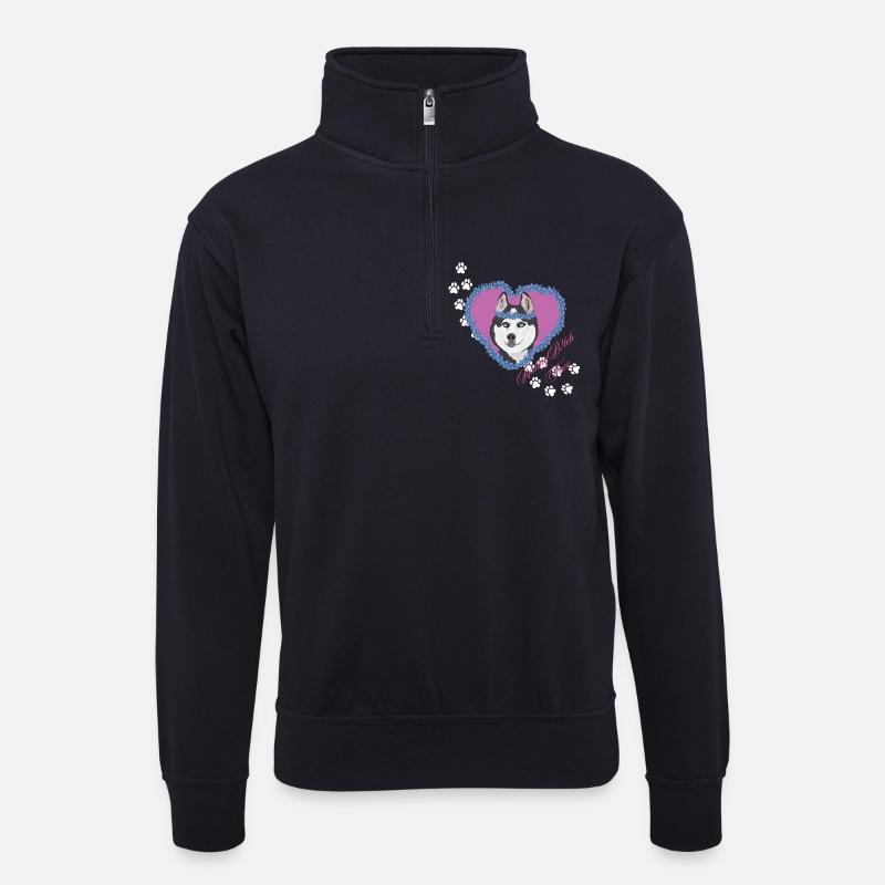 Ruhende B!tch Gesicht Husky - Unisex Pullover mit Zip-Kragen - Dunkelnavy